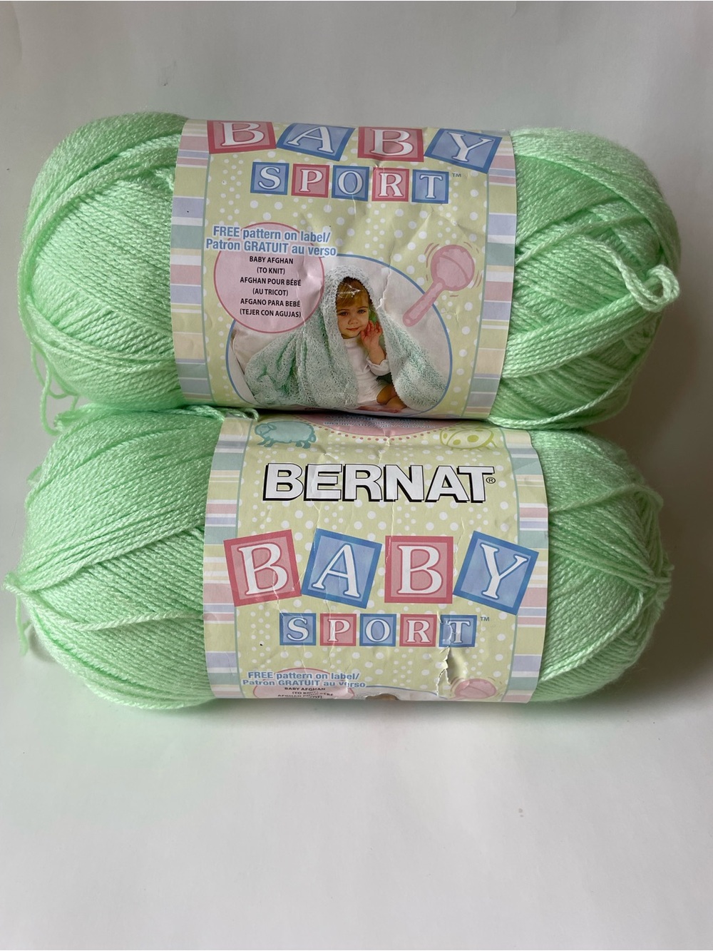 TWO full skeins Bernat Baby Sport yarn SPRITE Green Lot WL128528 1077 Yds/984m